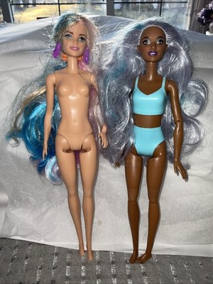 Barbie Dolls Rainbow Hair Color Revel Blue Earrings Nude