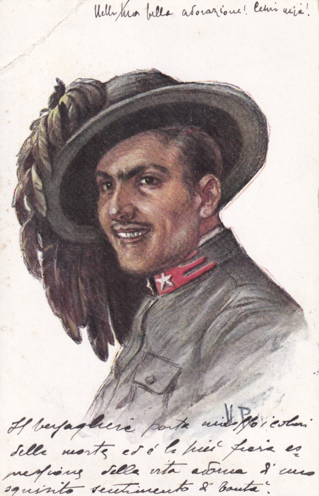 CARTOLINA MILITARE ,BERSAGLIERE DEL REGIO ESERCITO - WW1 - ILL. POLLI