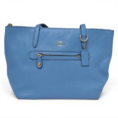 COACH Taylor Tote Light Blue Sky Soft Pebble Leather Top Zip Shoulder Bag 38312