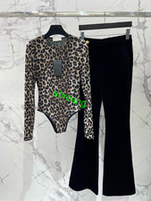 2026 mesh Leopard print jumpsuit +Velvet micro flared pants set fashion women