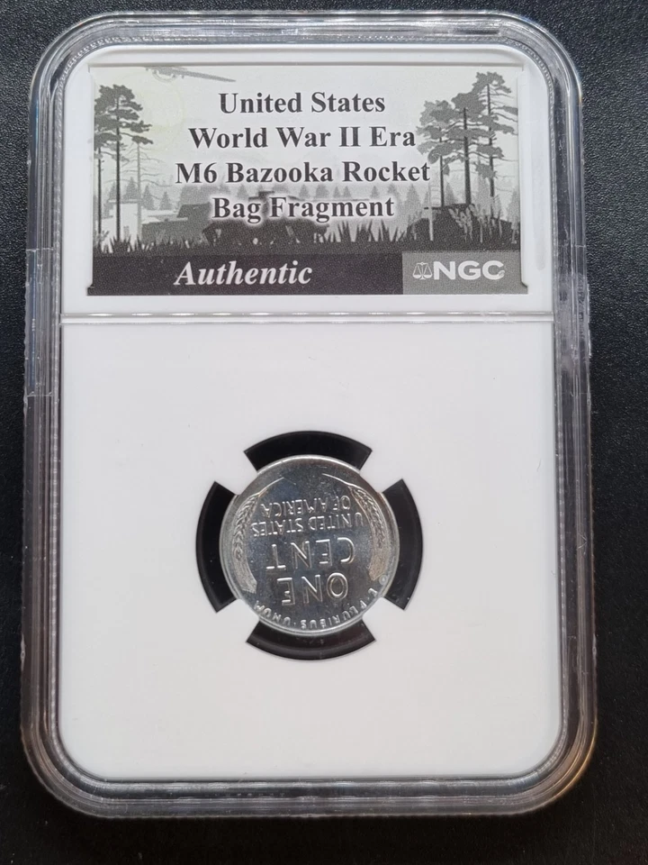 1943 Lincoln Steel Cent 1c NGC MS65 WWII M6 Bazooka Rocket Bag Fragment #94703 - Image 2 of 2
