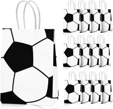 12 Pcs Soccer Party Favor Bags, Soccer Themed Party Gift Bags with Handles, Pape