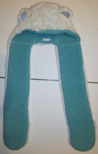 Capelli Kids New York Furry Hooded Scarf Hat with Ears Winter Plush Teal White