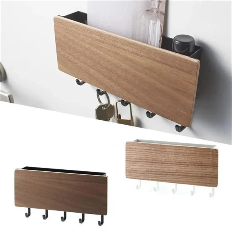 Coat Rack Shelf Countryside Style Bamboo Wall Mounted Rack Towel Holder 5 Hooks - Image 4 of 4