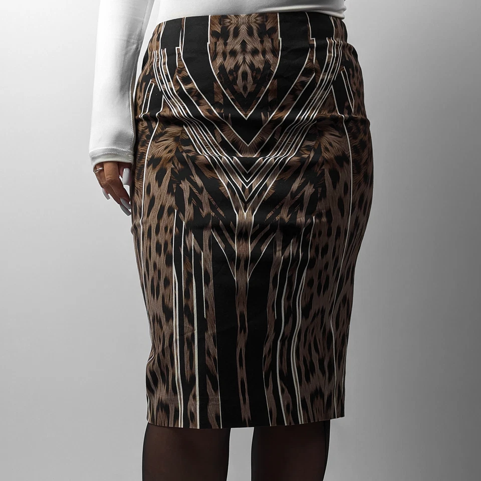 Saia fina lápis reta listrada estampa animal leopardo Roberto Cavalli P-M/IT40 - Imagem 2 de 4