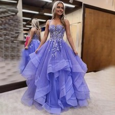 A Line Princess Party Gown Applique Prom Evening Dress Sweetheart Tiered Layers
