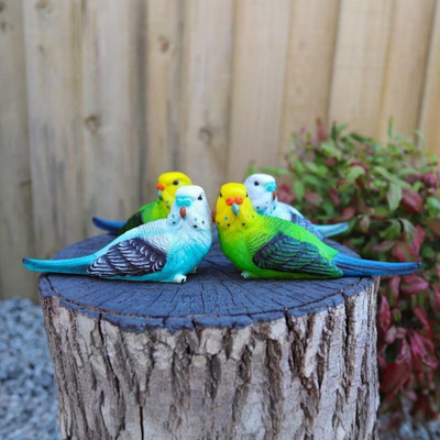 Budgie Parrot Bird Figurine Parakeet Birds Statue Garden Ornament Decor 2/4pcSet