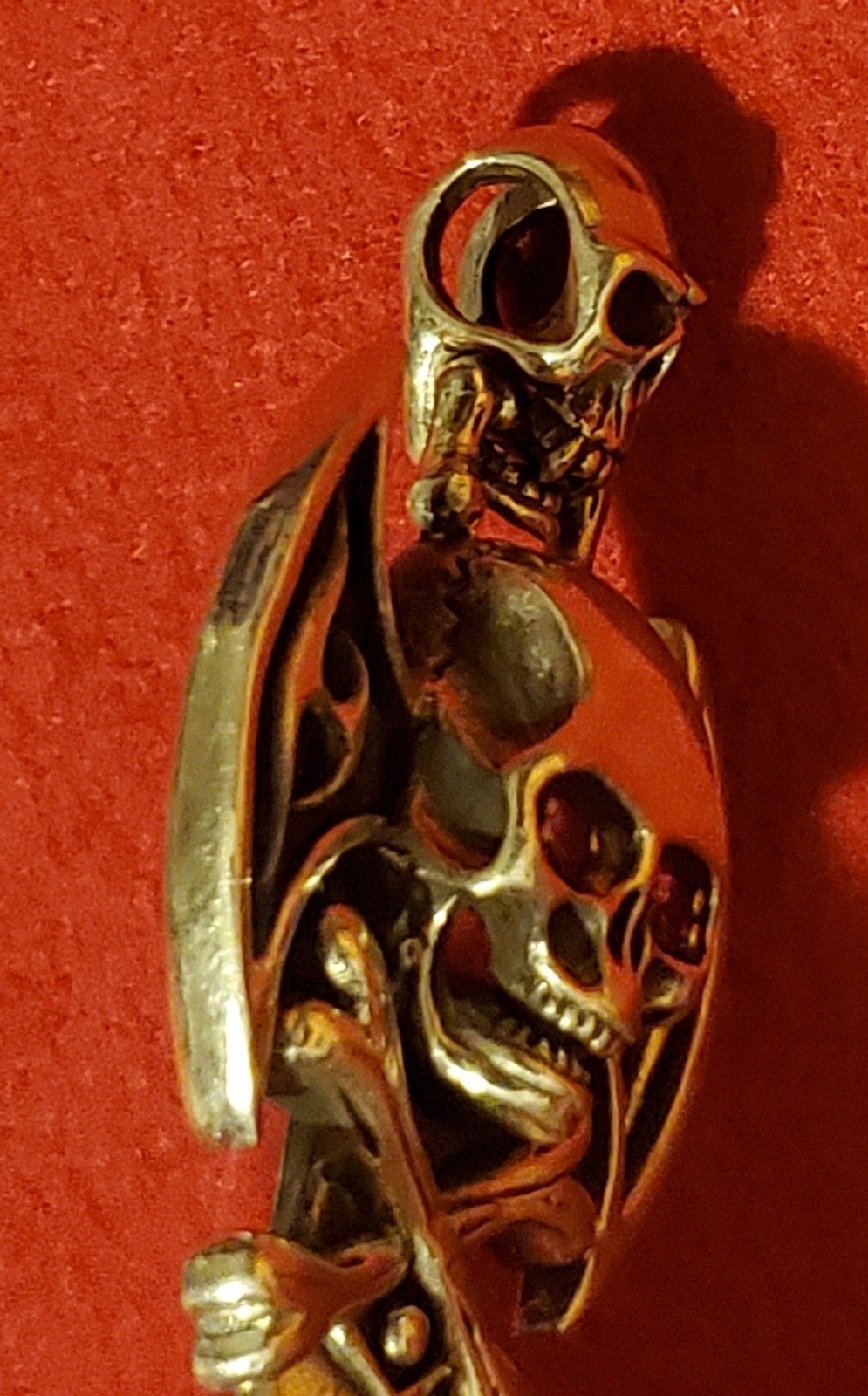 Vintage Double Skull Ruby Crossbones Dagger/Cross… - image 4