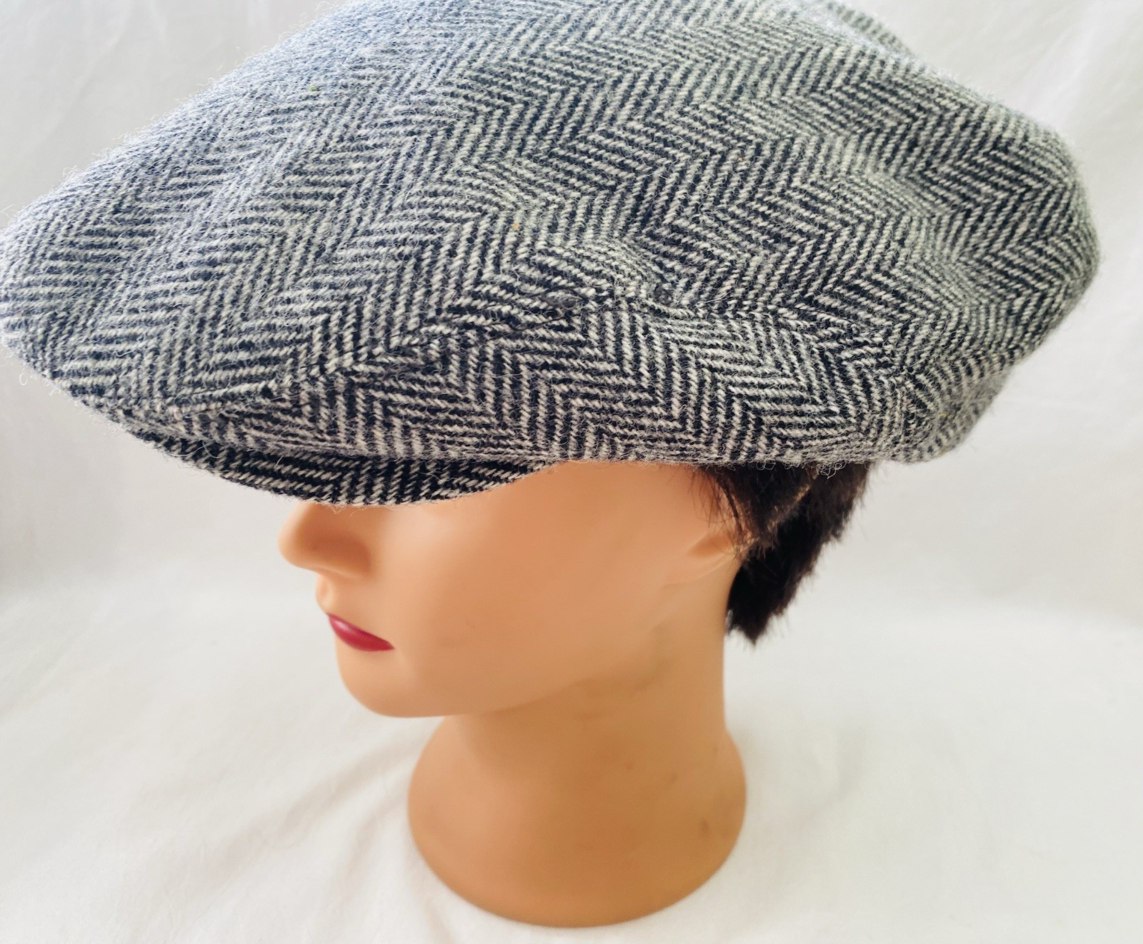 WEATHERPROOF Black Herringbone Wool Flat Cap - Si… - image 1