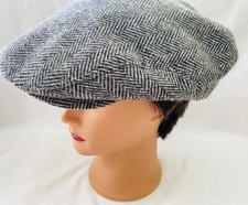 WEATHERPROOF Black Herringbone Wool Flat Cap - Size M 22 1/4" circumference