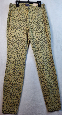 NYDJ Pants Women Size 0 Yellow Animal Print Cotton Pockets Flat Front Belt Loops