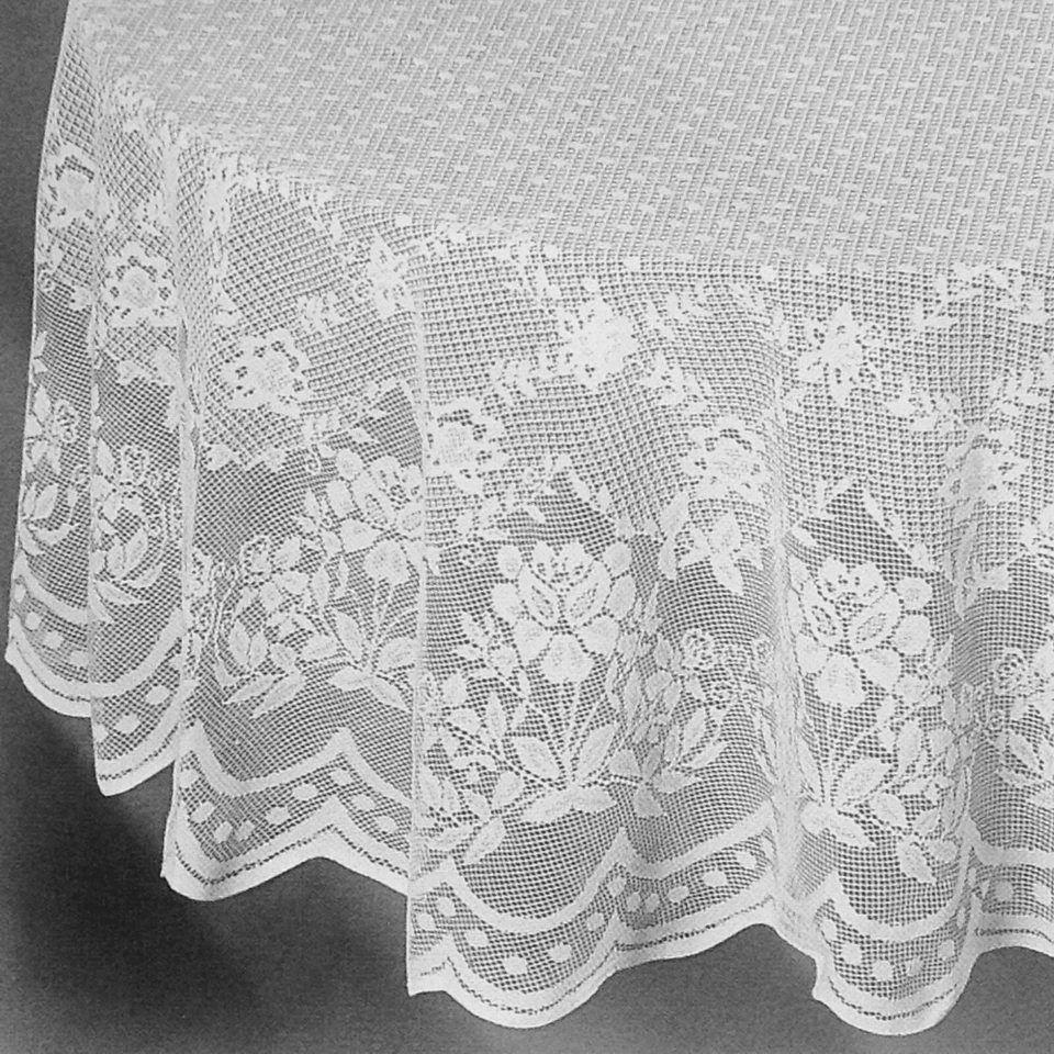 Toalha de mesa redonda de renda branca ou creme 70 polegadas para cozinha festa de recepção de casamento - Imagem 4 de 4
