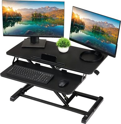 TechOrbits Standing Desk Converter - 32 inch Adjustable Black 32 