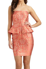 Laundry ~ Orange & Gold Metallic Jacquard Peplum Sheath Party Dress 2 NEW $325
