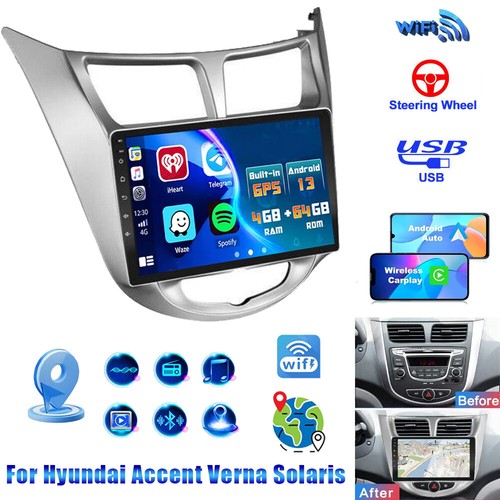 Apple CarPlay For Hyundai Accent 2011-2019 Car Stereo Radio Android 13 GPS NAVI