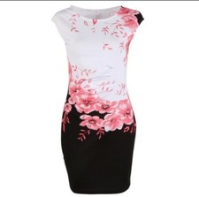 Red and White Floral Stretch Sheath Dress Size L NWOT