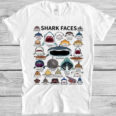 T-Shirt Shark Faces Marine Sea Life Musik Mode Top Retro cool Geschenk 7099