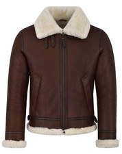 Men's RAF Aviator B3 Shearling Sheepskin Flying Jacket Chestnut Ivory Fur Reagan