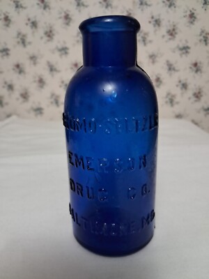 Vintage Bromo Seltzer Emerson Drug Co. Baltimore MD Cobalt Blue 5  Bottle