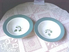International China Berry Bowls 2 Emerald Gold Rimmed Pink Rose Made USA