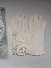 Crescendoe Wonder Fabric Vintage Beaded White Lady's Gloves size 7.5