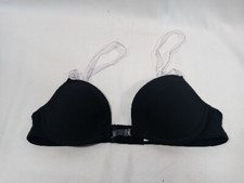 Fashion Forms Women's Black Solid Adjustable Clear Straps Bra Size 36 A