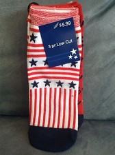 CVS WOMEN'S 3 PAIR LOW CUT SOCKS FITS 9-11 STARS, ANCHORS, WATERMELON PATRIOTIC