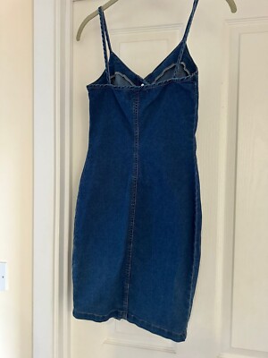 new look denim bodycon dress Olenna Mini Dress - High Neck Fitted Denim Dress in Indigo Wash