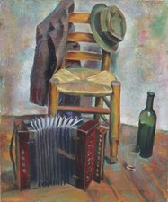 L'accordéon.Régis Bèque XXè.musique,chapeau,veste,vin,danse,bal,cabaret,art-déco