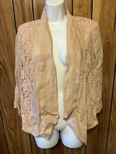 Chico's Jacket Pink Open Front Doily Long Sleeve Blazer Ladies Shoulder Pads