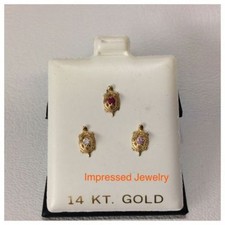 14k Yellow Real Gold Turtle color CZ Stud baby children Earring screwback safe