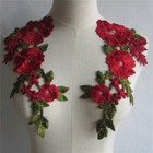 Pair of New Red Flower Hollow Lace Applique Patch DIY Bridal Dress Sewing Crafts