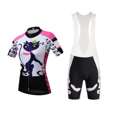 Fahrradbekleidung Damen Set Radtrikot Kurzarm und Trgerhose Kurz  Gepolstert | eBay.de