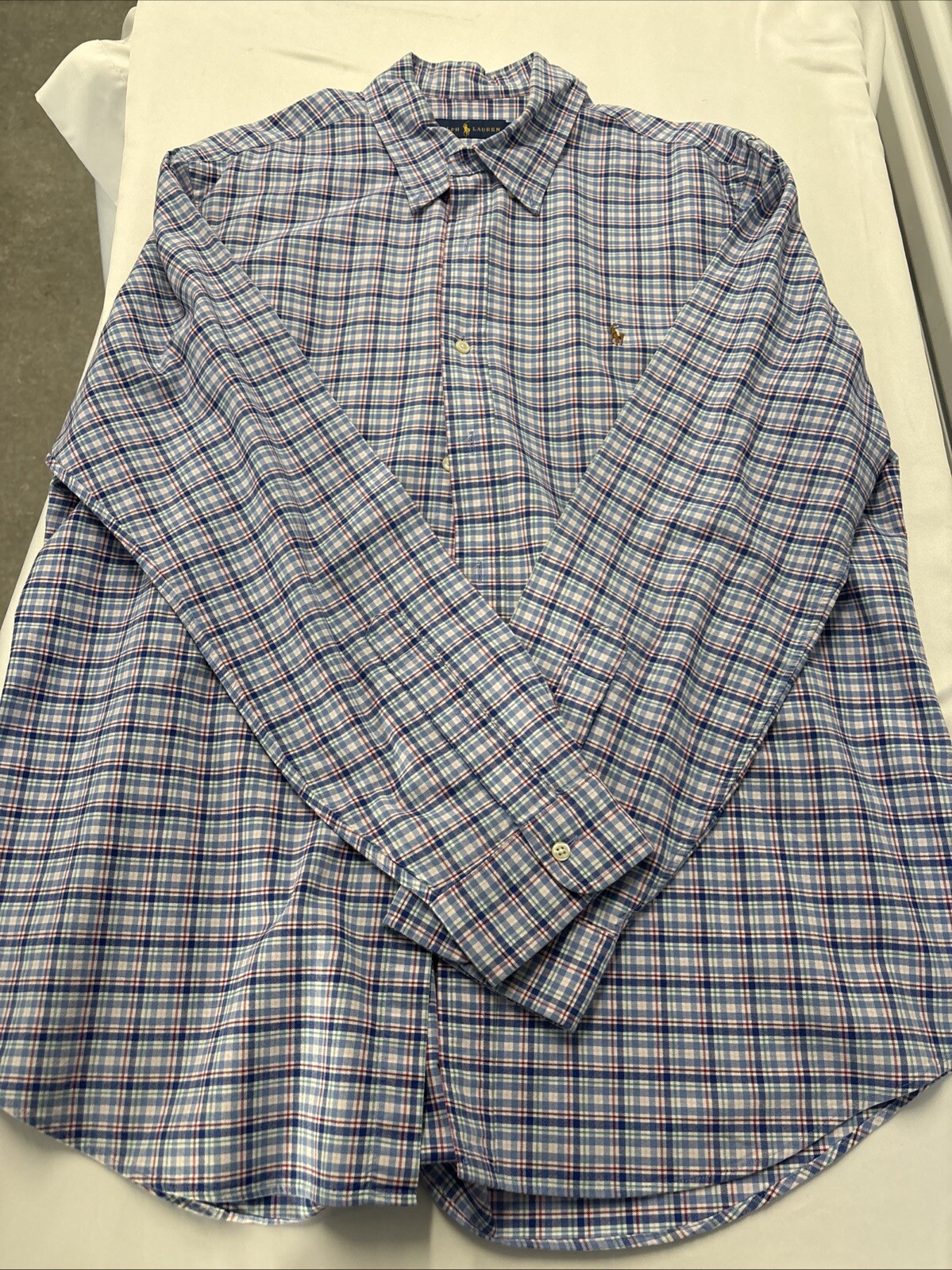 Ralph Lauren Blue Plaid Classic Fit Button Down Shirt Mens XL Long Sleeve