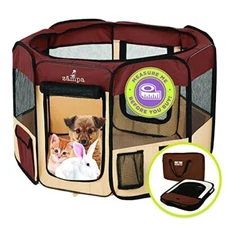 Zampa Puppy Playpen Extra Small 29” X 29” X 17” Portable Pop Up Playpen Brown