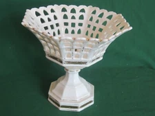 Antique Paris Porcelain White Reticulated Pierced Pedestal Compote Center Bowl