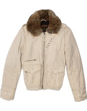 Woolrich Womens Bomber Jacket Uk 14 Medium Beige Nylon Bm20