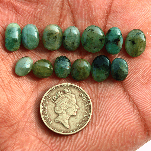 13 Pcs Natural Zambian Emerald Untreated 9mm-12mm Oval Cabochon Loose Gemstones - Picture 10 of 15