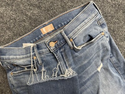 Mother Jeans Women's 26 The Mid Rise Dazzler Ankle Fray Weekend Kitten Distress