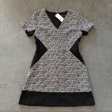 Banana Republic Black White Tweed Knit V Neck Sheath Dress Women's Size 8P