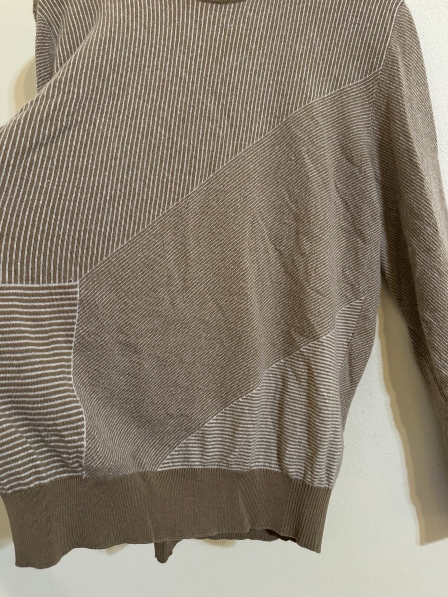 Loro Piana 100% Cashmere Roadster Striped Jacquard Sweater Tan 52