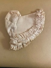Vintage Pink Stripe Doll Bonnet Ruffle Trim Prairie Style Baby Doll Hat Antique