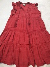 Knox Rose Red Boho Tiered Sleeveless Dress Lace Trim Tassels Size M Cotton