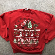 Vintage Jerzees Sweatshirt Mens XL Christmas Santa Reindeer Snowmen Graphic USA