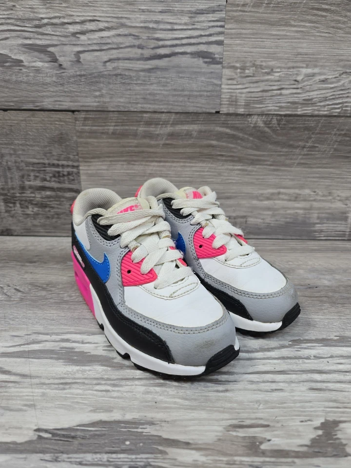 Nike Air Max 90 Leather GS White Photo Blue Pink Youth Girls Size 11C Shoes - Image 3 of 4