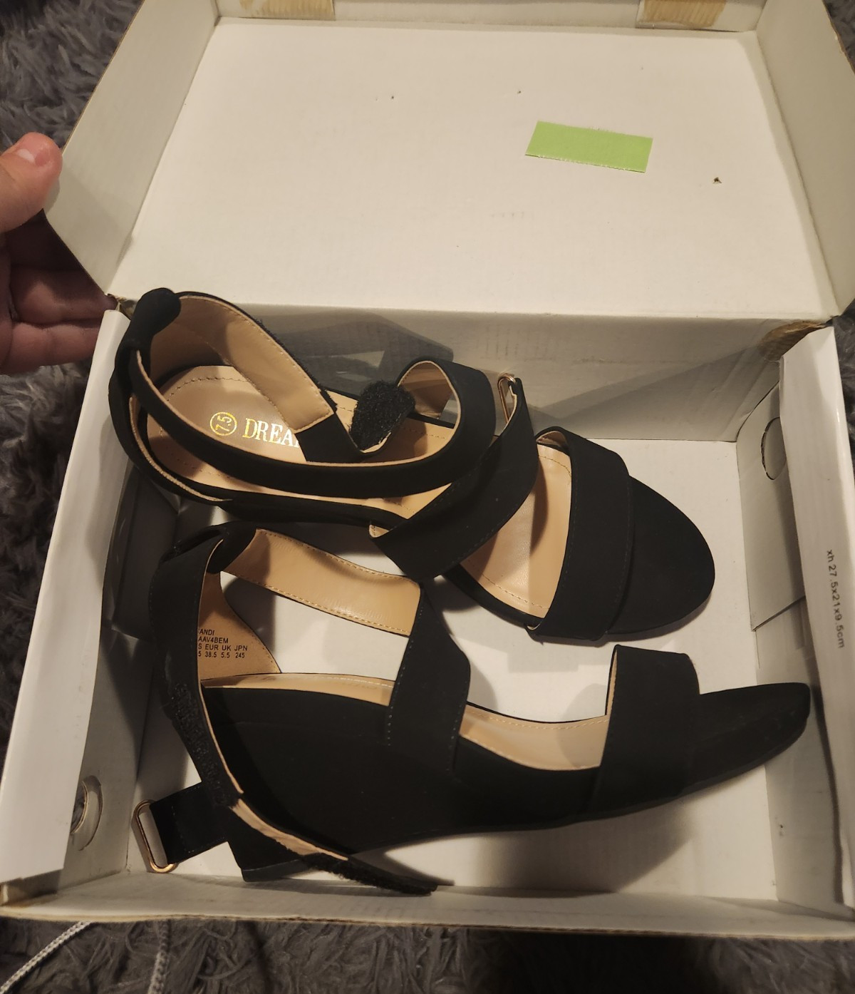 DREAM PAIRS Black Nubuck Strappy Wedge Sandals Ankle Strap Hook & Loop 7.5