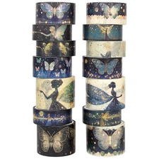 14 Rolls Washi Tape Set – Gold Foil Green Fairy Masking Tape for Crafts & Journa