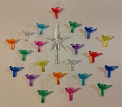 CHRISTMAS TREE LIGHTS 25 Small assorted color Dove Birds Ceramic Christmas tree & Clear Star