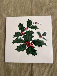 1982 Franciscan Christmas Holly USA Tea Tile 6 x 6 MCM Trivet Vintage