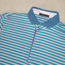 GREYSON Polo Shirt Mens Large Blue Striped Short Sleeve Performance Stretch Golf